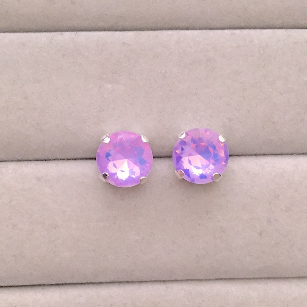 Lilac Lavender Opal Aurora Borealis + Silver Crystal Earrings